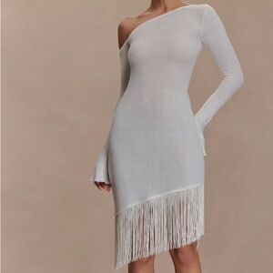 Meshki One-Shoulder White Fringe Dress